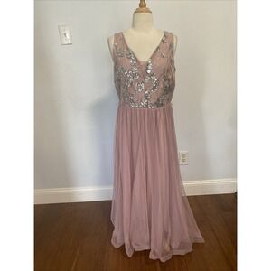 Women's Sequined Sleeveless Sequined Lace Y2K Pink Maxi Formal Dress M‎ Hoco NWT